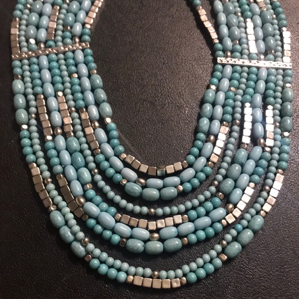 Turquoise & Silver colored Multi stranded necklace